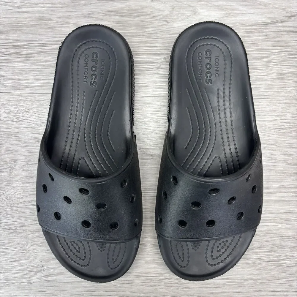 Crocs Iconic Comfort Classic Slides Slip On Black Unisex Men's 8 Women’s 10